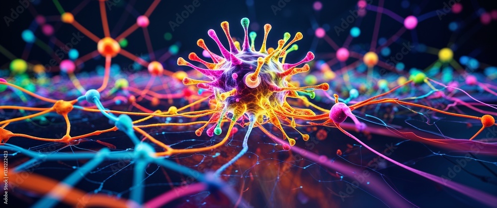 Aufkleber colorful neural network neuron connection red dark background motion and energy concept modern and f