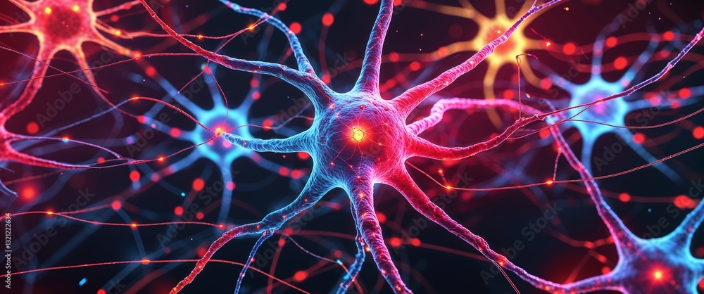 Poster colorful neural network neuron connection red dark background motion and energy concept modern and f