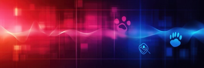 Dynamic gradient background showcasing veterinary emergency symbols and energy waves in vibrant blue and red tones