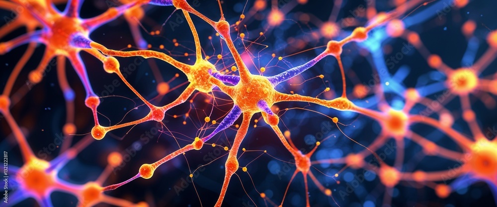Poster colorful neural network neuron connection red dark background motion and energy concept modern and f