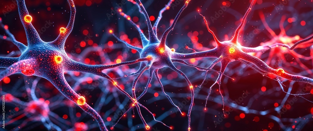 Poster colorful neural network neuron connection red dark background motion and energy concept modern and f