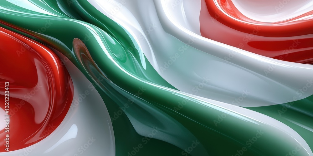 Poster abstract representation of the italian flag: a visually striking 3d render of flowing fabric in gree