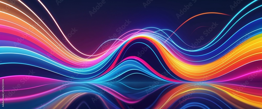 Poster colorful wave curve light rays on colorful dark background motion and energy concept modern and futu