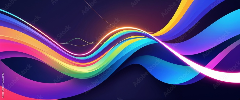 Poster colorful wave curve light rays on colorful dark background motion and energy concept modern and futu