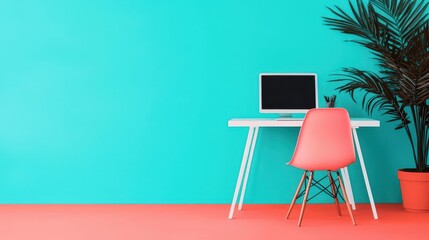 Smart minimalist home office setup within a coliving space, productivity meets simplicity