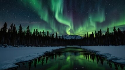 Fototapeta premium Immerse yourself in enchanting embrace of untamed wilderness, where a humble tent nestles beneath ethereal Northern Aurora, inviting you to embark on a captivating journey of adventure and communion w
