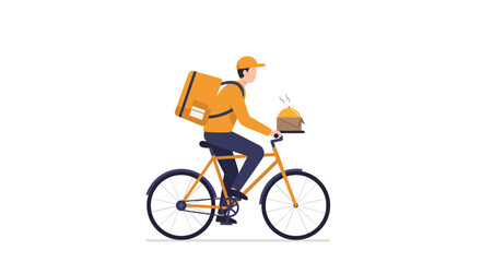 Naklejka premium Delivery cyclist riding a bike in minimal flat design vector art