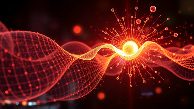 Quantum observation impact, wavefunction collapse, subatomic state dynamics, particle interaction, uhd, copy space for text,