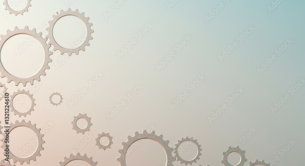 Poster abstract gear pattern on a soft gradient background: mechanical design and technology concept