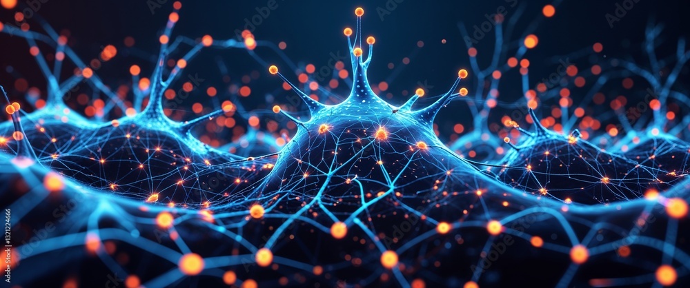 Poster cyan neural network neuron connection colorful dark background motion and energy concept modern and 