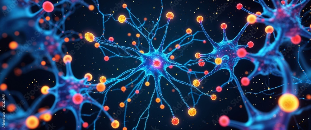Poster cyan neural network neuron connection colorful dark background motion and energy concept modern and 