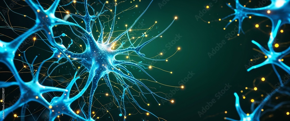 Aufkleber cyan neural network neuron connection green dark background motion and energy concept modern and fut