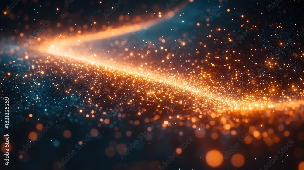 Poster Abstract glowing particles swirling; digital art background; possible use in website design