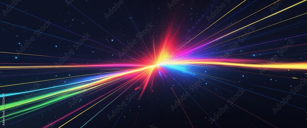 Poster dark deep space background with colorful streaks light rays motion and energy concept digital abstra