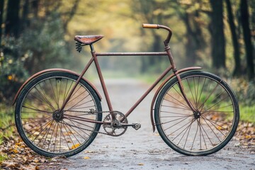 Fototapeta premium Abandoned bike found by the roadside, showing signs of neglect and decay