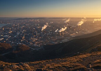 Sunrise over the mountains with pollution 