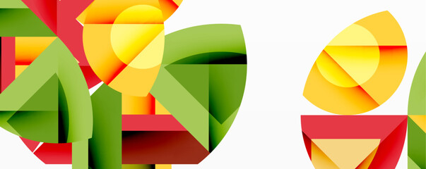 Circles, semi circles, squares and round triangles. Geometric mosaic style pattern abstract background for wallpaper, banner, backdrop, card, book Illustration, landing page