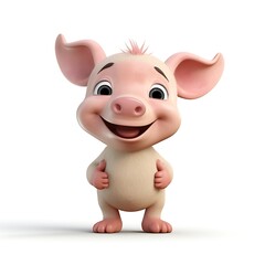Playful Piglet Character: A cheerful, cartoon piglet character with a cute smile stands against a bright backdrop, radiating warmth and joy.