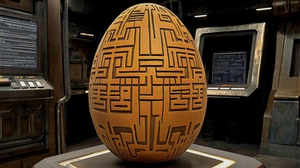 Decentralized Governance Easter Egg - Futuristic Digital Art with Interlocking Symbols for Blockchain Branding