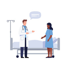 Doctor and patient discussing health in minimal flat design vector illustration