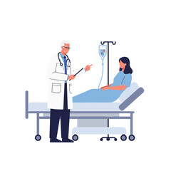 Doctor consulting patient in a hospital bed with flat design vector art