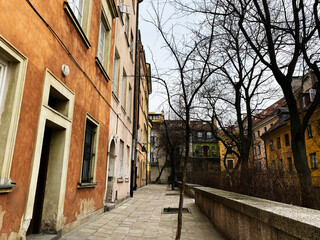 Colorful old town architecture in Warsaw, Poland during a winter day