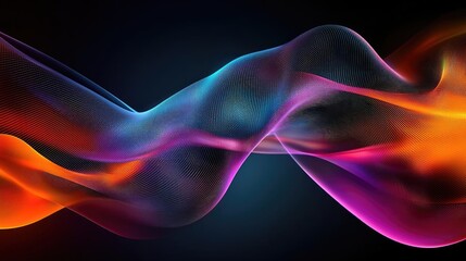 Fototapeta premium Geometric pattern design abstract background idea. Vibrant, flowing waves of colorful light against a dark background, creating a dynamic effect.
