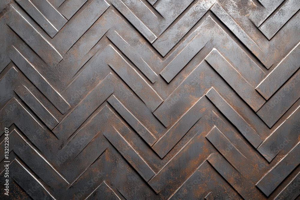 Aufkleber a patterned surface with dark, herringbone-like lines creates a visually striking geometric design.