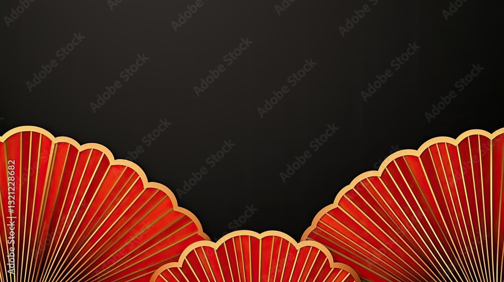 Poster geometric pattern design abstract background idea. elegant red fan design with gold accents on a dar