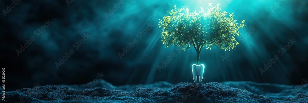 Aufkleber strong tooth implant growing like a tree from healthy gums representing vitality and health in a con