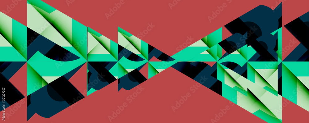 Poster Abstract geometric composition with interlocking circular and angular shapes, featuring smooth gradients and sharp contrasts on a white background