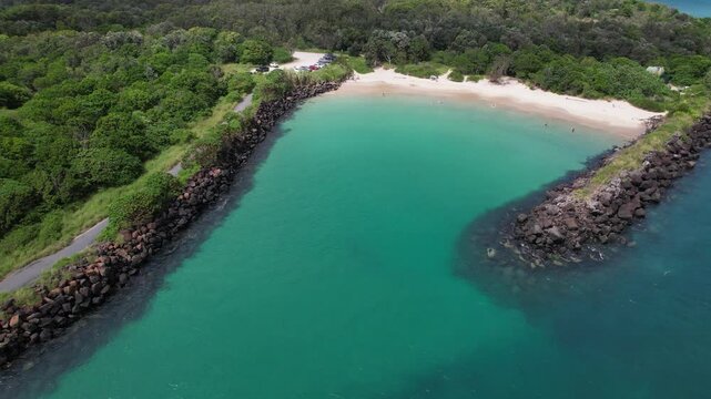 Calm Waters Of Marlo&rsquo;s Beach In Fingal Head, NSW, Australia - Aerial Shot