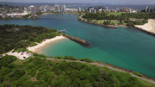 Marlo's Beach - Small Beach By The Tweed River In NSW Australia - Drone Shot
