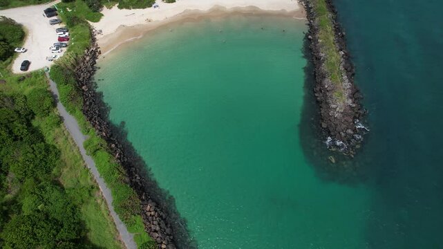Turquoise Ocean Of Marlo's Beach In NSW, Australia - Aerial Top Down