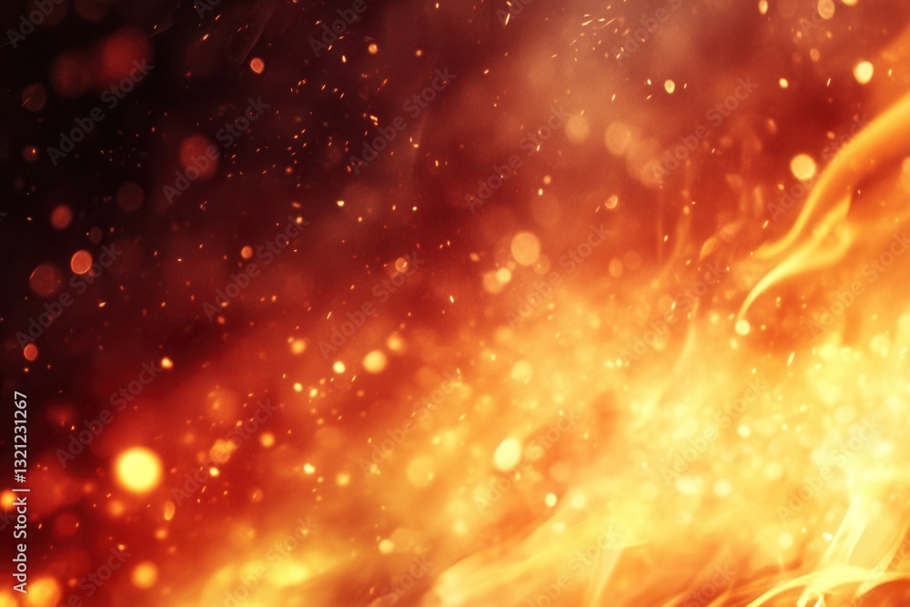 Poster dynamic fire background with glowing embers and intense lighting effects creating a bold and energet