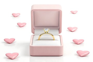 A Sparkling Diamond Engagement Ring Nestled In A Delicate Pink Box, Surrounded By Sweet Little Hearts, A Symbol Of Love And Commitment In A Soft, Romantic Setting