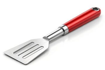 A Sleek, Red-handled Spatula Ready To Flip Pancakes For A Delightful Breakfast, Its Brushed Steel Surface Gleaming Under Studio Lighting