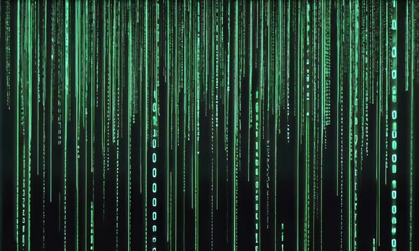 Green Code Falling on Dark Background