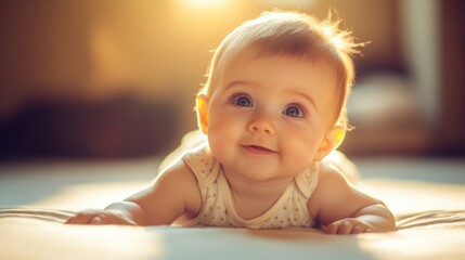 Baby Exploring the World on Tummy with Soft Lighting