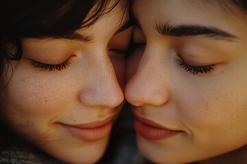 Fototapeta premium Two women closing their eyes together