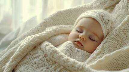 Cozy Baby Wrapped in Soft Knitted Blanket