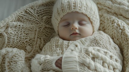 Cozy Baby Wrapped in Soft Knitted Blanket