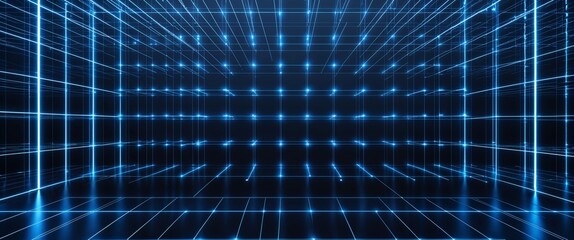 blue mesh grid glowing light rays on black dark background motion and energy concept modern and futuristic digital abstract artwork background