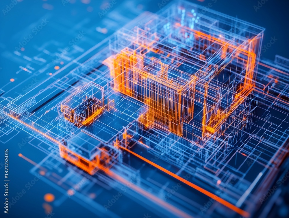 Aufkleber digital building model wireframe render