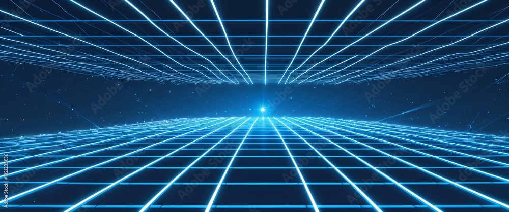 Poster blue mesh grid glowing light rays on cyan dark background motion and energy concept modern and futur