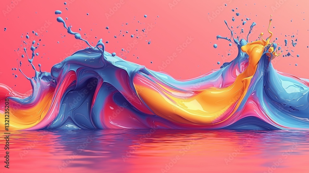 Poster colorful splashes of paint create an artistic wave against a vibrant backdrop during an expressive c