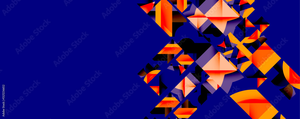 Poster Abstract geometric composition with interlocking circular and angular shapes, featuring smooth gradients and sharp contrasts on a white background