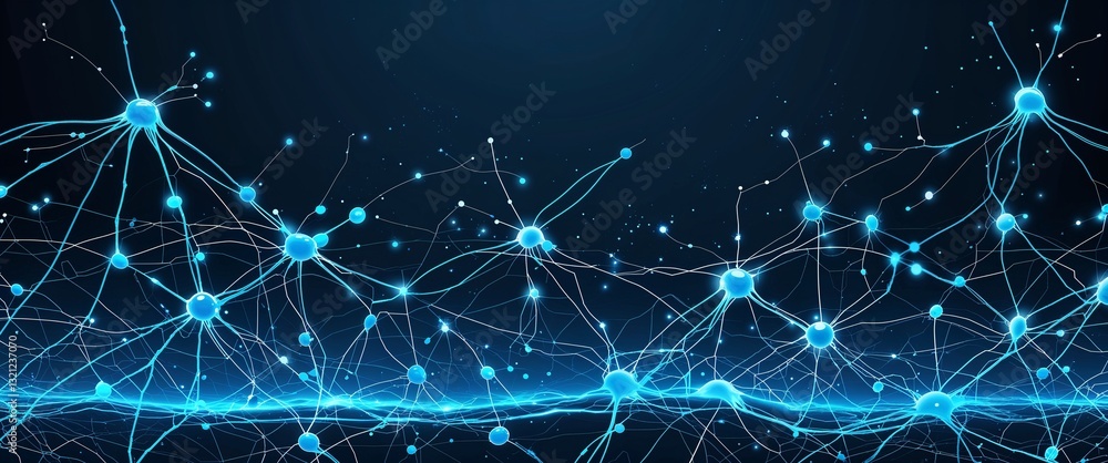 Poster blue neural network neuron connection cyan dark background motion and energy concept modern and futu