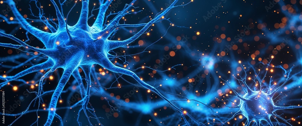 Poster blue neural network neuron connection cyan dark background motion and energy concept modern and futu