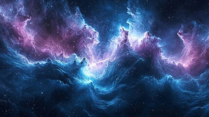 Fototapeta premium Cosmic clouds of purple and blue swirling in the depths of space illuminated by distant stars